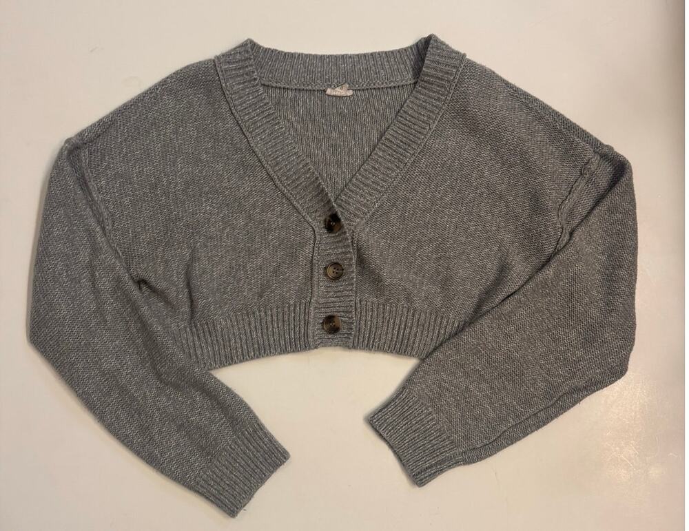 Garage Cropped Cardigan Button Up Sweater Sz S Gray